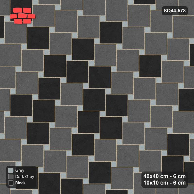 Interlock (Pasco) 40x40 cm · SQ44-578 · Lattice 40+10, Tonal Blend Mirrored + Kerb - Graphite Scale · Top view Interlock (Pasco) 40x40 cm · SQ44-578 · Lattice 40+10, Tonal Blend Mirrored + Kerb - Graphite Scale · Top view