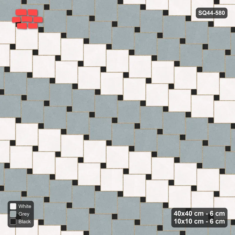Interlock (Pasco) 40x40 cm · SQ44-580 · Lattice 40+10, Diagonal Stripes (Mirrored) - Tuxedo · Top view Interlock (Pasco) 40x40 cm · SQ44-580 · Lattice 40+10, Diagonal Stripes (Mirrored) - Tuxedo · Top view