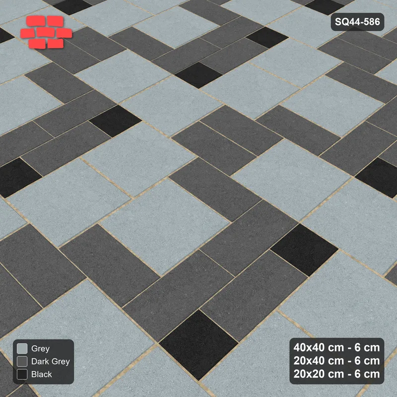 Interlock (Pasco) 40x40 cm · SQ44-586 · 3-Size Ashlar, Size Tones, 120x120 Block, Mix 7, 480 cm · Side view Interlock (Pasco) 40x40 cm · SQ44-586 · 3-Size Ashlar, Size Tones, 120x120 Block, Mix 7, 480 cm · Side view