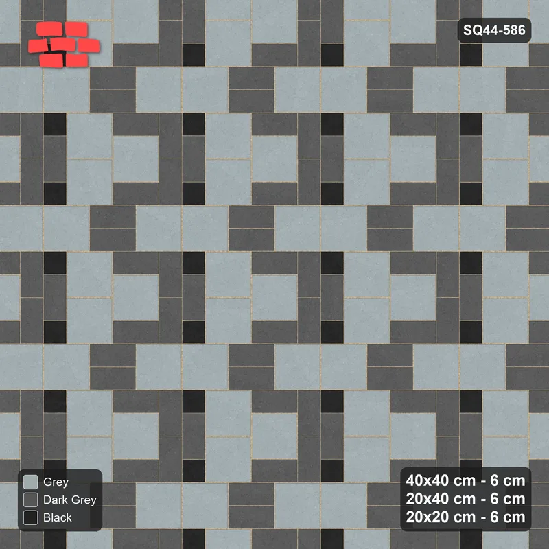 Interlock (Pasco) 40x40 cm · SQ44-586 · 3-Size Ashlar, Size Tones, 120x120 Block, Mix 7, 480 cm · Top view Interlock (Pasco) 40x40 cm · SQ44-586 · 3-Size Ashlar, Size Tones, 120x120 Block, Mix 7, 480 cm · Top view