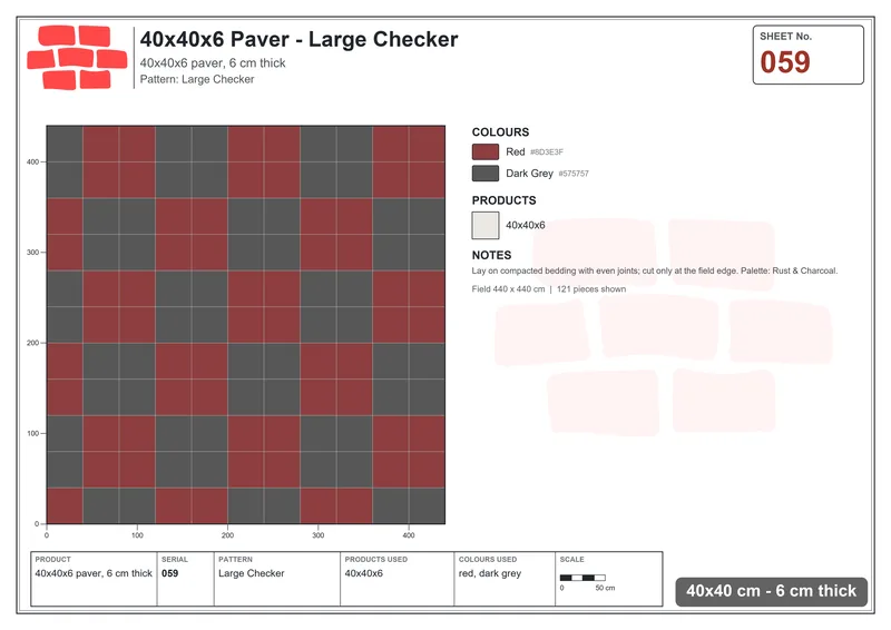 Interlock (Pasco) 40x40 cm · SQ44-59 · Large Checker · Laying plan Interlock (Pasco) 40x40 cm · SQ44-59 · Large Checker · Laying plan