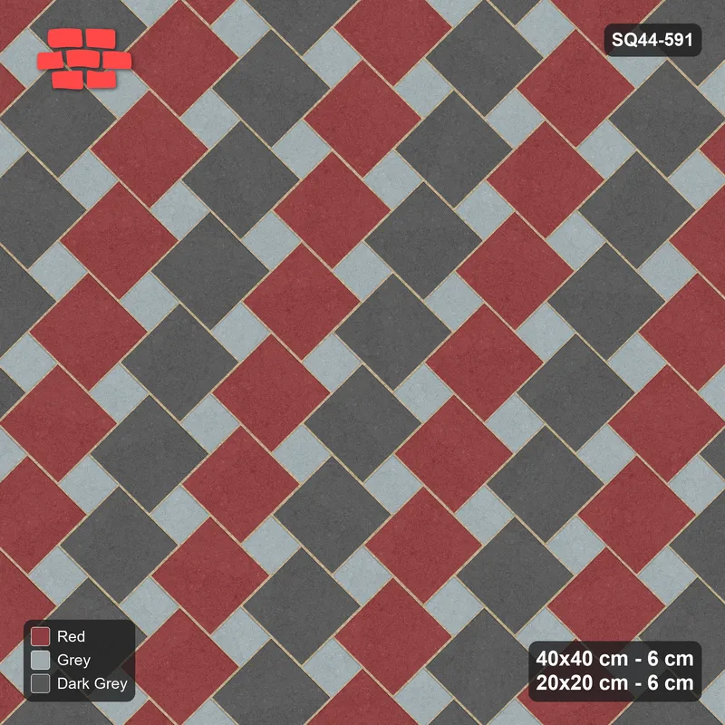 Interlock (Pasco) 40x40 cm · SQ44-591 · 45 Degree Offset Lattice, Stripes, Kerb Frame, 380 cm · Top view Interlock (Pasco) 40x40 cm · SQ44-591 · 45 Degree Offset Lattice, Stripes, Kerb Frame, 380 cm · Top view