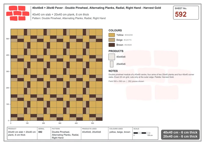 Interlock (Pasco) 40x40 cm · SQ44-592 · Double Pinwheel, Alternating Planks, Radial, Right Hand · Laying plan Interlock (Pasco) 40x40 cm · SQ44-592 · Double Pinwheel, Alternating Planks, Radial, Right Hand · Laying plan