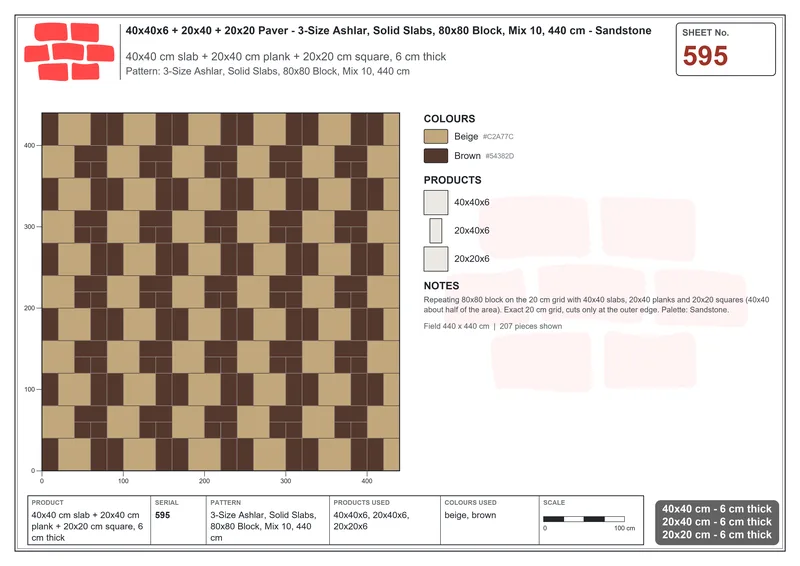 Interlock (Pasco) 40x40 cm · SQ44-595 · 3-Size Ashlar, Solid Slabs, 80x80 Block, Mix 10, 440 cm · Laying plan Interlock (Pasco) 40x40 cm · SQ44-595 · 3-Size Ashlar, Solid Slabs, 80x80 Block, Mix 10, 440 cm · Laying plan