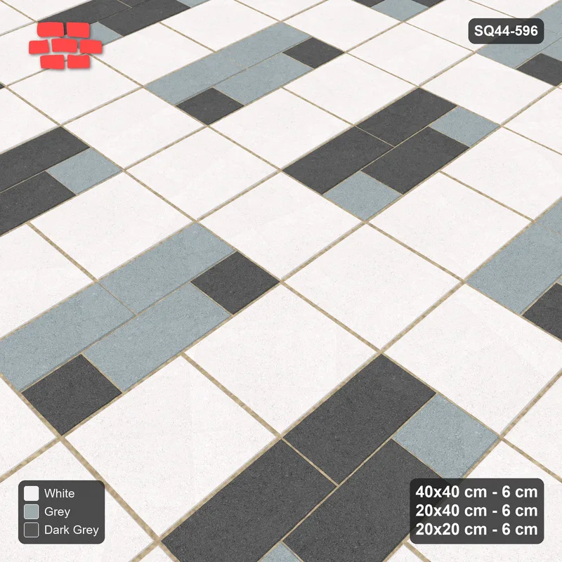 Interlock (Pasco) 40x40 cm · SQ44-596 · 3-Size Ashlar, Solid Slabs, 80x120 Block, Mix 13, 480 cm · Side view Interlock (Pasco) 40x40 cm · SQ44-596 · 3-Size Ashlar, Solid Slabs, 80x120 Block, Mix 13, 480 cm · Side view
