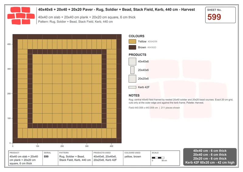 Interlock (Pasco) 40x40 cm · SQ44-599 · Rug, Soldier + Bead, Stack Field, Kerb, 440 cm · Laying plan Interlock (Pasco) 40x40 cm · SQ44-599 · Rug, Soldier + Bead, Stack Field, Kerb, 440 cm · Laying plan
