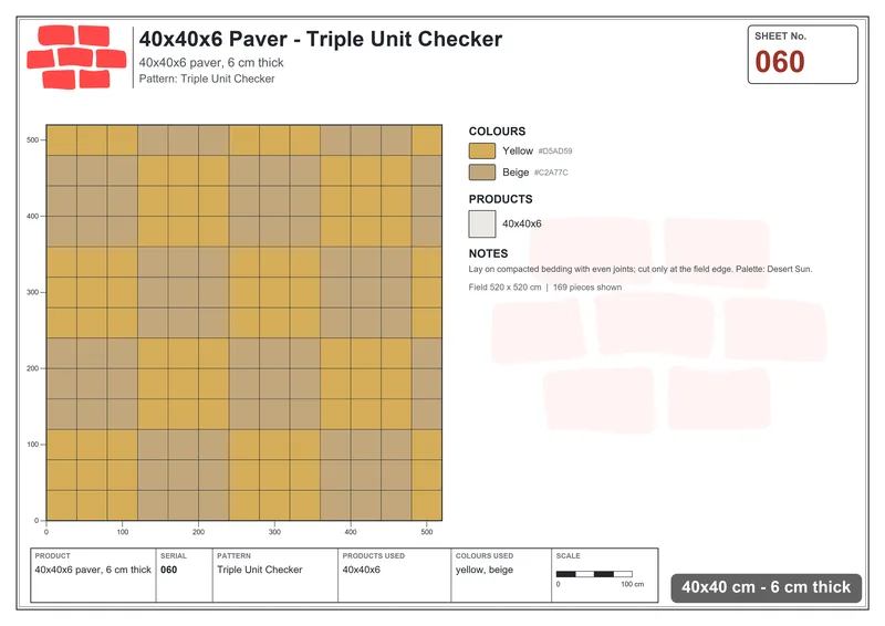 Interlock (Pasco) 40x40 cm · SQ44-60 · Triple Unit Checker · Laying plan Interlock (Pasco) 40x40 cm · SQ44-60 · Triple Unit Checker · Laying plan