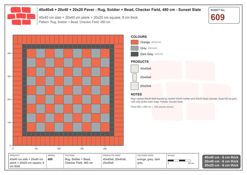 Interlock (Pasco) 40x40 cm · SQ44-609 · Rug, Soldier + Bead, Checker Field, 480 cm · Laying plan Interlock (Pasco) 40x40 cm · SQ44-609 · Rug, Soldier + Bead, Checker Field, 480 cm · Laying plan