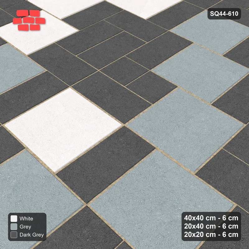 Interlock (Pasco) 40x40 cm · SQ44-610 · 3-Size Ashlar, Tonal Blend, 120x120 Block, Mix 22, 320 cm · Side view Interlock (Pasco) 40x40 cm · SQ44-610 · 3-Size Ashlar, Tonal Blend, 120x120 Block, Mix 22, 320 cm · Side view