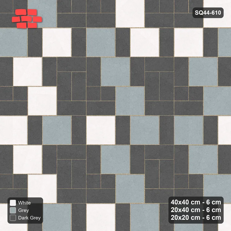 Interlock (Pasco) 40x40 cm · SQ44-610 · 3-Size Ashlar, Tonal Blend, 120x120 Block, Mix 22, 320 cm · Top view Interlock (Pasco) 40x40 cm · SQ44-610 · 3-Size Ashlar, Tonal Blend, 120x120 Block, Mix 22, 320 cm · Top view