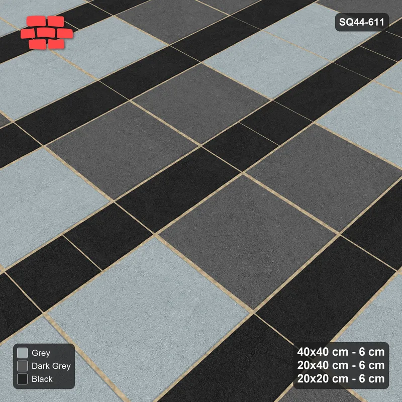 Interlock (Pasco) 40x40 cm · SQ44-611 · 3-Size Ashlar, Block Tones, 120x80 Block, Mix 25, 360 cm · Side view Interlock (Pasco) 40x40 cm · SQ44-611 · 3-Size Ashlar, Block Tones, 120x80 Block, Mix 25, 360 cm · Side view