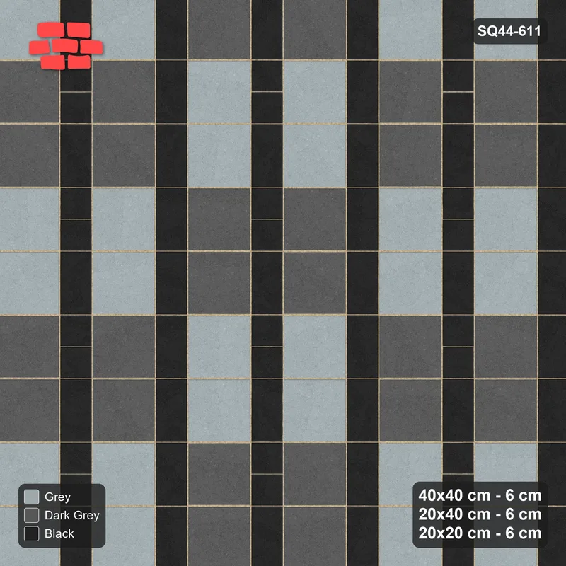 Interlock (Pasco) 40x40 cm · SQ44-611 · 3-Size Ashlar, Block Tones, 120x80 Block, Mix 25, 360 cm · Top view Interlock (Pasco) 40x40 cm · SQ44-611 · 3-Size Ashlar, Block Tones, 120x80 Block, Mix 25, 360 cm · Top view
