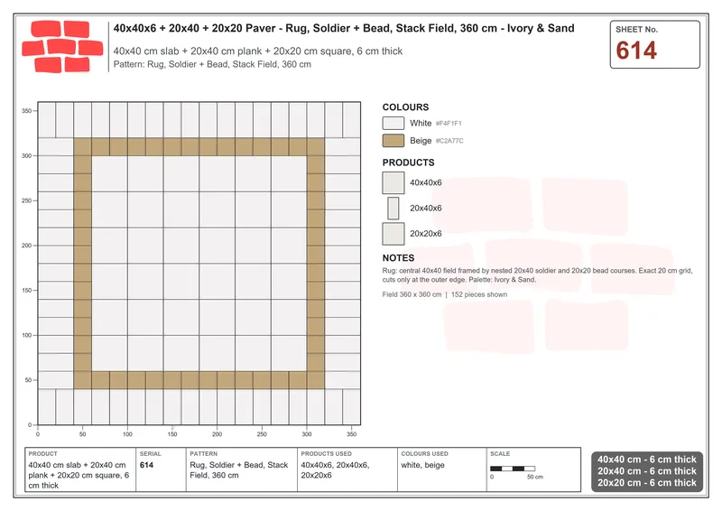 Interlock (Pasco) 40x40 cm · SQ44-614 · Rug, Soldier + Bead, Stack Field, 360 cm · Laying plan Interlock (Pasco) 40x40 cm · SQ44-614 · Rug, Soldier + Bead, Stack Field, 360 cm · Laying plan