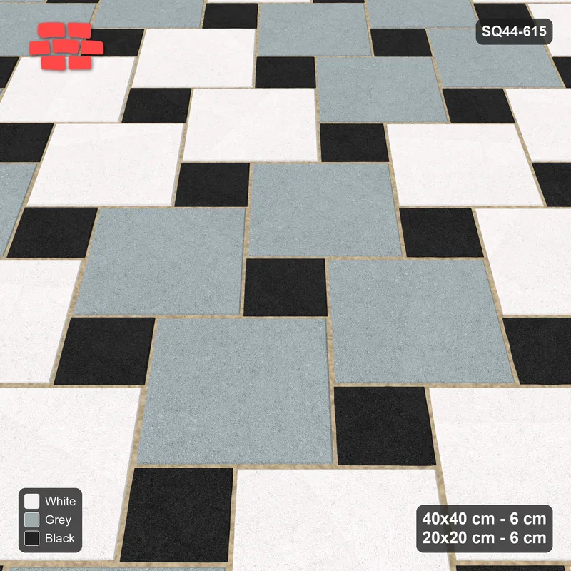 Interlock (Pasco) 40x40 cm · SQ44-615 · 45 Degree Offset Lattice, Blocks, Kerb Frame, 420 cm · Side view Interlock (Pasco) 40x40 cm · SQ44-615 · 45 Degree Offset Lattice, Blocks, Kerb Frame, 420 cm · Side view