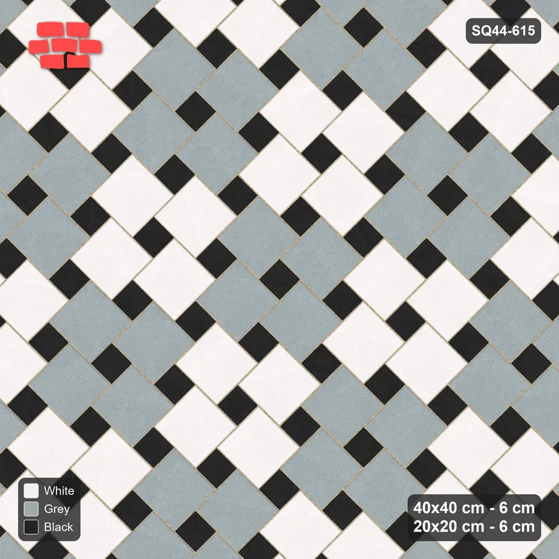 Interlock (Pasco) 40x40 cm · SQ44-615 · 45 Degree Offset Lattice, Blocks, Kerb Frame, 420 cm · Top view Interlock (Pasco) 40x40 cm · SQ44-615 · 45 Degree Offset Lattice, Blocks, Kerb Frame, 420 cm · Top view