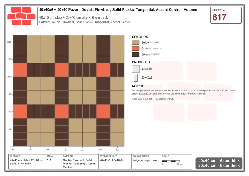 Interlock (Pasco) 40x40 cm · SQ44-617 · Double Pinwheel, Solid Planks, Tangential, Accent Centre · Laying plan Interlock (Pasco) 40x40 cm · SQ44-617 · Double Pinwheel, Solid Planks, Tangential, Accent Centre · Laying plan
