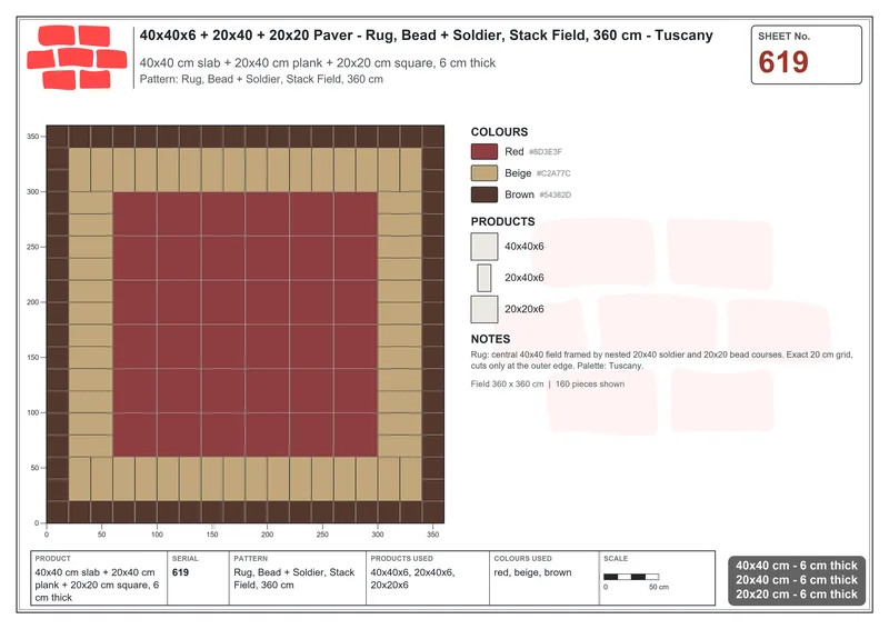 Interlock (Pasco) 40x40 cm · SQ44-619 · Rug, Bead + Soldier, Stack Field, 360 cm · Laying plan Interlock (Pasco) 40x40 cm · SQ44-619 · Rug, Bead + Soldier, Stack Field, 360 cm · Laying plan