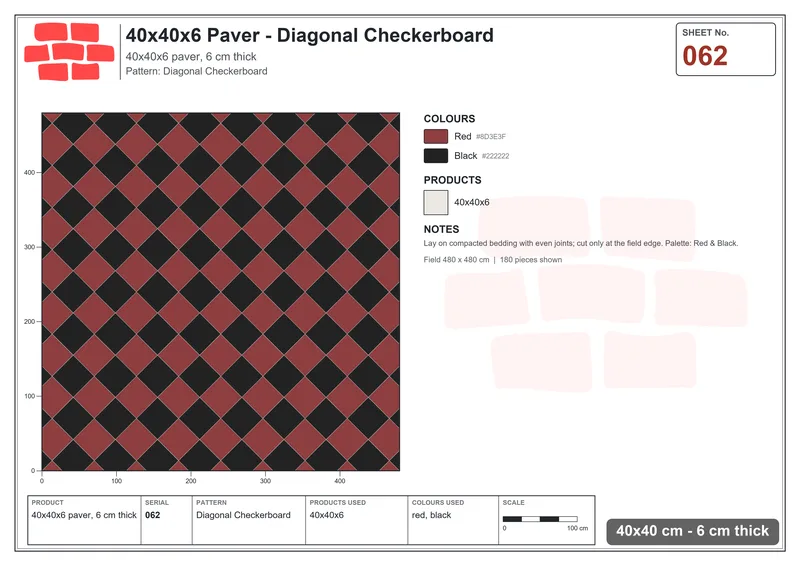 Interlock (Pasco) 40x40 cm · SQ44-62 · Diagonal Checkerboard · Laying plan Interlock (Pasco) 40x40 cm · SQ44-62 · Diagonal Checkerboard · Laying plan