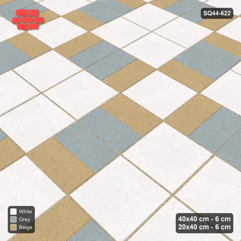 Interlock (Pasco) 40x40 cm · SQ44-622 · Double Pinwheel, Alternating Planks, Tangential, Left Hand · Side view Interlock (Pasco) 40x40 cm · SQ44-622 · Double Pinwheel, Alternating Planks, Tangential, Left Hand · Side view