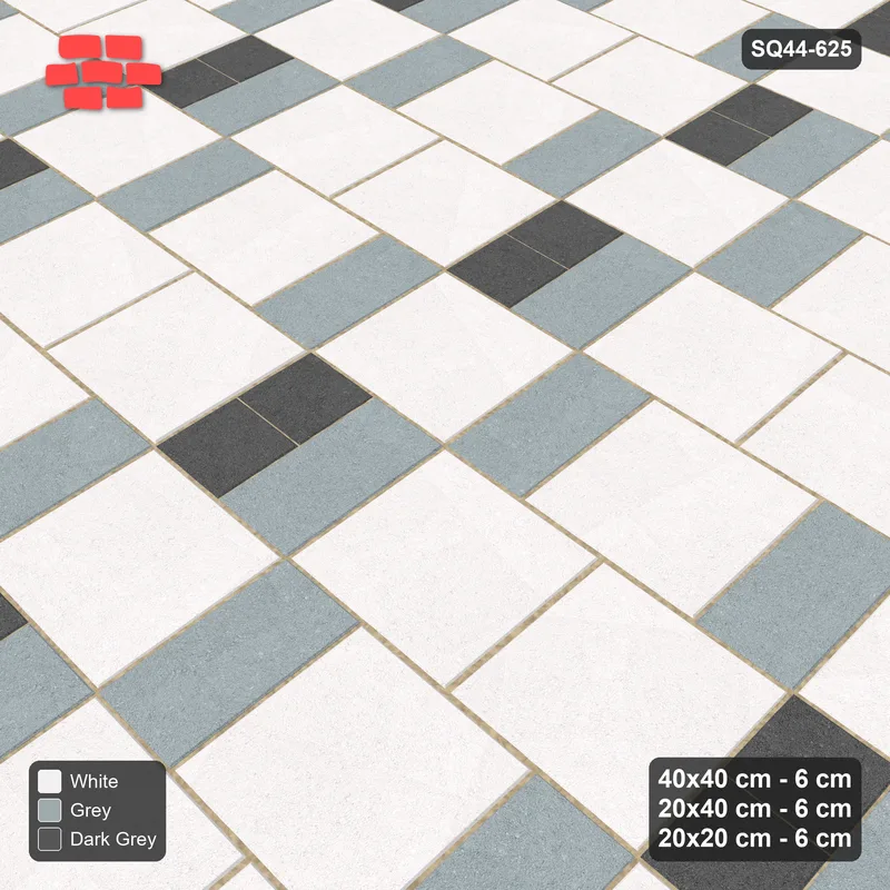 Interlock (Pasco) 40x40 cm · SQ44-625 · 3-Size Ashlar, Size Tones, 120x80 Block, Mix 34, 480 cm · Side view Interlock (Pasco) 40x40 cm · SQ44-625 · 3-Size Ashlar, Size Tones, 120x80 Block, Mix 34, 480 cm · Side view