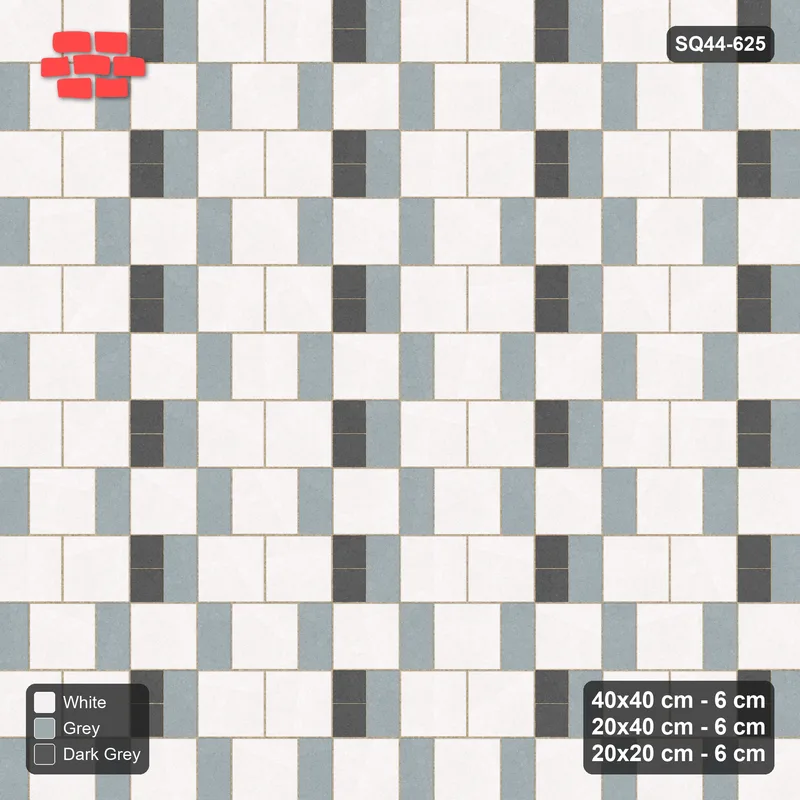 Interlock (Pasco) 40x40 cm · SQ44-625 · 3-Size Ashlar, Size Tones, 120x80 Block, Mix 34, 480 cm · Top view Interlock (Pasco) 40x40 cm · SQ44-625 · 3-Size Ashlar, Size Tones, 120x80 Block, Mix 34, 480 cm · Top view