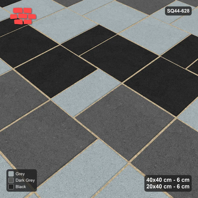 Interlock (Pasco) 40x40 cm · SQ44-628 · Ombre Slab Step, Diagonal Bands, Dark to Light, 320 cm · Side view Interlock (Pasco) 40x40 cm · SQ44-628 · Ombre Slab Step, Diagonal Bands, Dark to Light, 320 cm · Side view