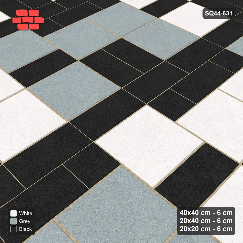 Interlock (Pasco) 40x40 cm · SQ44-631 · 3-Size Ashlar, Block Tones, 120x120 Block, Mix 42, 360 cm · Side view Interlock (Pasco) 40x40 cm · SQ44-631 · 3-Size Ashlar, Block Tones, 120x120 Block, Mix 42, 360 cm · Side view