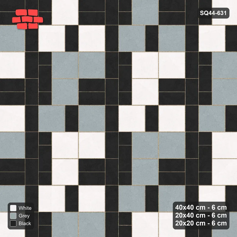 Interlock (Pasco) 40x40 cm · SQ44-631 · 3-Size Ashlar, Block Tones, 120x120 Block, Mix 42, 360 cm · Top view Interlock (Pasco) 40x40 cm · SQ44-631 · 3-Size Ashlar, Block Tones, 120x120 Block, Mix 42, 360 cm · Top view