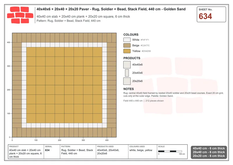 Interlock (Pasco) 40x40 cm · SQ44-634 · Rug, Soldier + Bead, Stack Field, 440 cm · Laying plan Interlock (Pasco) 40x40 cm · SQ44-634 · Rug, Soldier + Bead, Stack Field, 440 cm · Laying plan