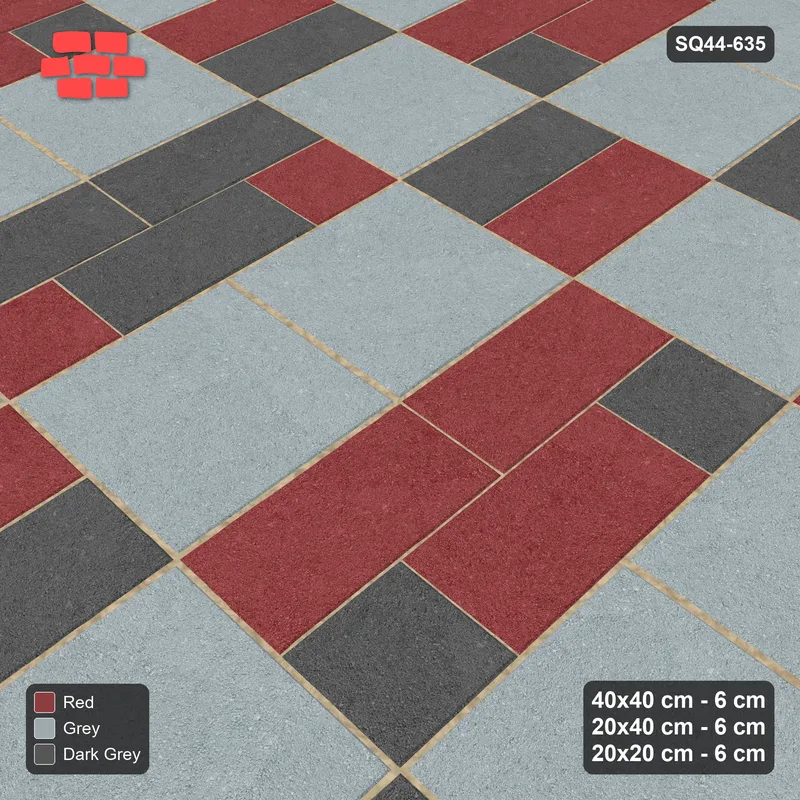 Interlock (Pasco) 40x40 cm · SQ44-635 · 3-Size Ashlar, Solid Slabs, 80x120 Block, Mix 43, Kerb · Side view Interlock (Pasco) 40x40 cm · SQ44-635 · 3-Size Ashlar, Solid Slabs, 80x120 Block, Mix 43, Kerb · Side view