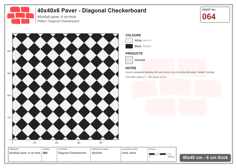 Interlock (Pasco) 40x40 cm · SQ44-64 · Diagonal Checkerboard · Laying plan Interlock (Pasco) 40x40 cm · SQ44-64 · Diagonal Checkerboard · Laying plan