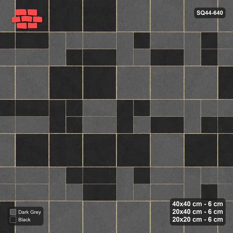 Interlock (Pasco) 40x40 cm · SQ44-640 · 3-Size Ashlar, Random 2-Tone, 80x80 Block, Mix 47, 400 cm · Top view Interlock (Pasco) 40x40 cm · SQ44-640 · 3-Size Ashlar, Random 2-Tone, 80x80 Block, Mix 47, 400 cm · Top view