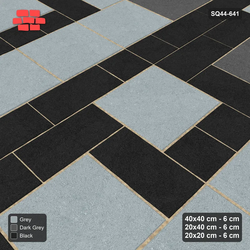 Interlock (Pasco) 40x40 cm · SQ44-641 · 3-Size Ashlar, Tonal Blend, 120x120 Block, Mix 49, 400 cm · Side view Interlock (Pasco) 40x40 cm · SQ44-641 · 3-Size Ashlar, Tonal Blend, 120x120 Block, Mix 49, 400 cm · Side view