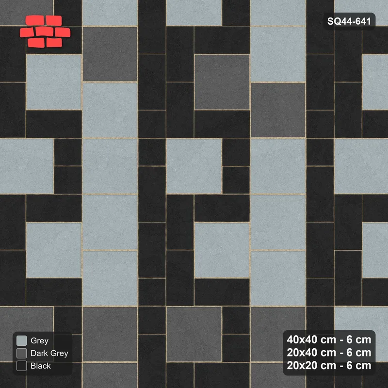 Interlock (Pasco) 40x40 cm · SQ44-641 · 3-Size Ashlar, Tonal Blend, 120x120 Block, Mix 49, 400 cm · Top view Interlock (Pasco) 40x40 cm · SQ44-641 · 3-Size Ashlar, Tonal Blend, 120x120 Block, Mix 49, 400 cm · Top view