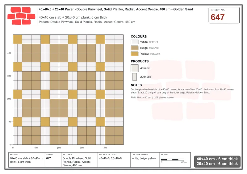 Interlock (Pasco) 40x40 cm · SQ44-647 · Double Pinwheel, Solid Planks, Radial, Accent Centre, 480 cm · Laying plan Interlock (Pasco) 40x40 cm · SQ44-647 · Double Pinwheel, Solid Planks, Radial, Accent Centre, 480 cm · Laying plan