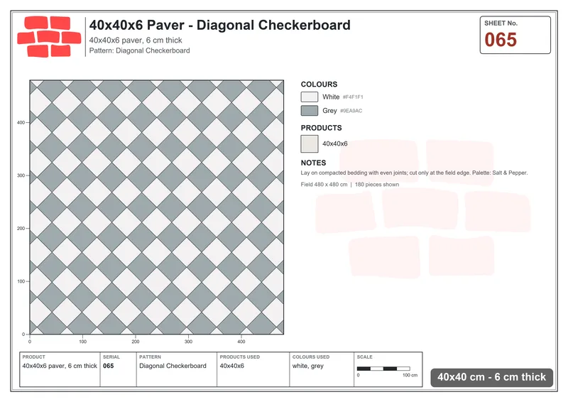 Interlock (Pasco) 40x40 cm · SQ44-65 · Diagonal Checkerboard · Laying plan Interlock (Pasco) 40x40 cm · SQ44-65 · Diagonal Checkerboard · Laying plan
