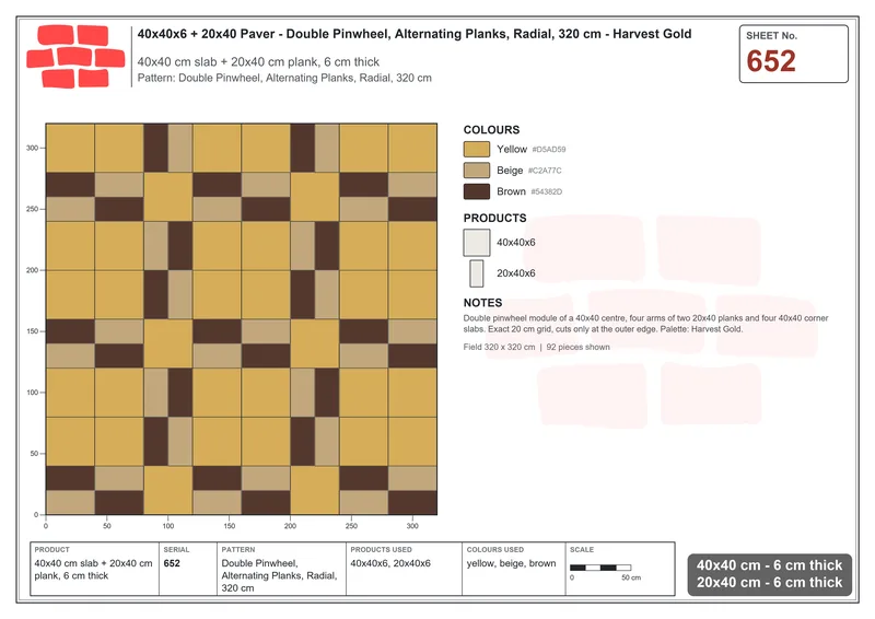 Interlock (Pasco) 40x40 cm · SQ44-652 · Double Pinwheel, Alternating Planks, Radial, 320 cm · Laying plan Interlock (Pasco) 40x40 cm · SQ44-652 · Double Pinwheel, Alternating Planks, Radial, 320 cm · Laying plan