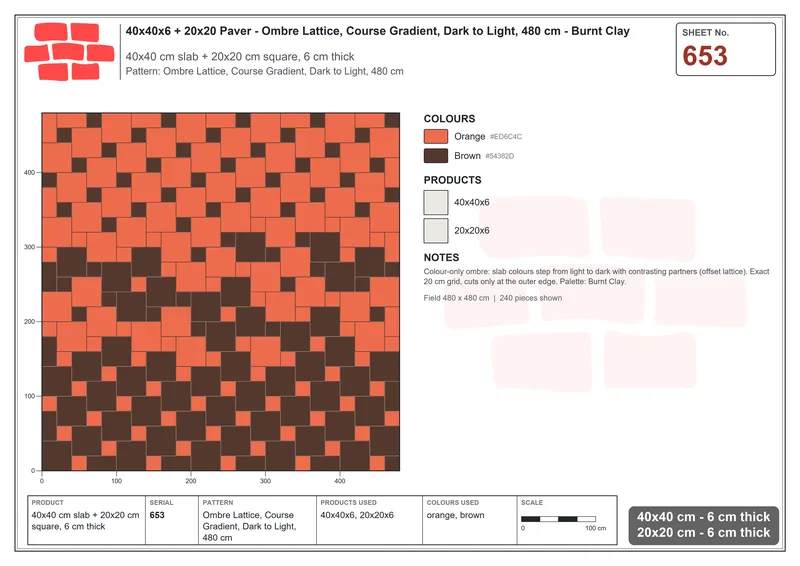Interlock (Pasco) 40x40 cm · SQ44-653 · Ombre Lattice, Course Gradient, Dark to Light, 480 cm · Laying plan Interlock (Pasco) 40x40 cm · SQ44-653 · Ombre Lattice, Course Gradient, Dark to Light, 480 cm · Laying plan