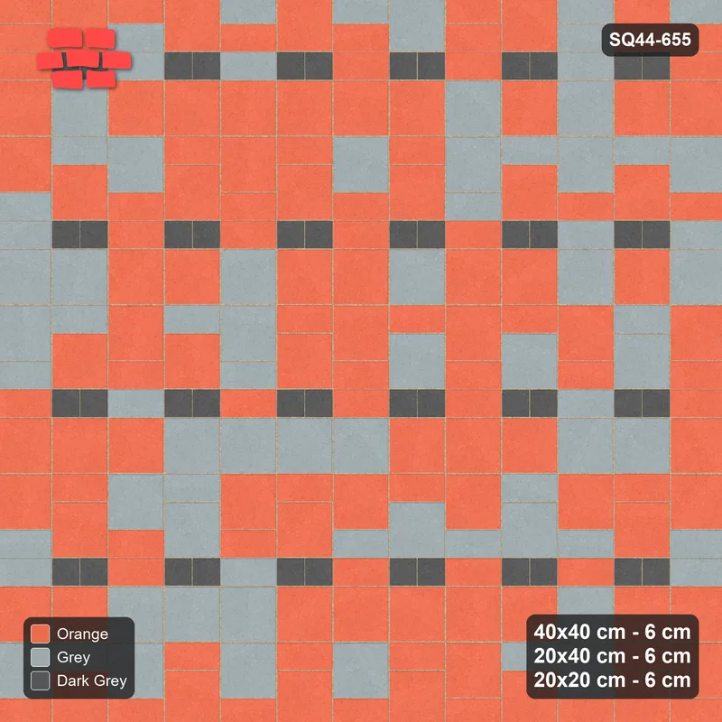 Interlock (Pasco) 40x40 cm · SQ44-655 · 3-Size Ashlar, Random 2-Tone, 80x120 Block, Mix 58, 520 cm · Top view Interlock (Pasco) 40x40 cm · SQ44-655 · 3-Size Ashlar, Random 2-Tone, 80x120 Block, Mix 58, 520 cm · Top view