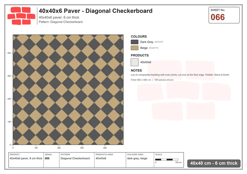 Interlock (Pasco) 40x40 cm · SQ44-66 · Diagonal Checkerboard · Laying plan Interlock (Pasco) 40x40 cm · SQ44-66 · Diagonal Checkerboard · Laying plan