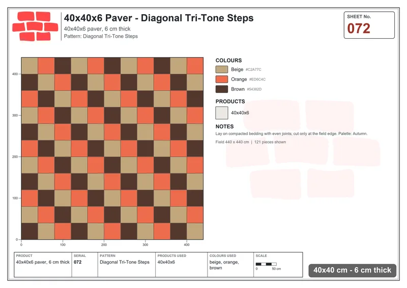 Interlock (Pasco) 40x40 cm · SQ44-72 · Diagonal Tri-Tone Steps · Laying plan Interlock (Pasco) 40x40 cm · SQ44-72 · Diagonal Tri-Tone Steps · Laying plan