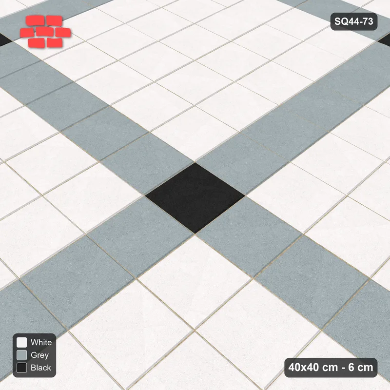 Interlock (Pasco) 40x40 cm · SQ44-73 · Wide Plaza Grid with Corner Accents · Side view Interlock (Pasco) 40x40 cm · SQ44-73 · Wide Plaza Grid with Corner Accents · Side view