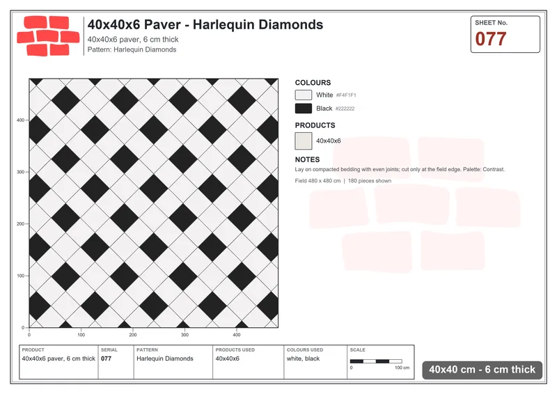 Interlock (Pasco) 40x40 cm · SQ44-77 · Harlequin Diamonds · Laying plan Interlock (Pasco) 40x40 cm · SQ44-77 · Harlequin Diamonds · Laying plan