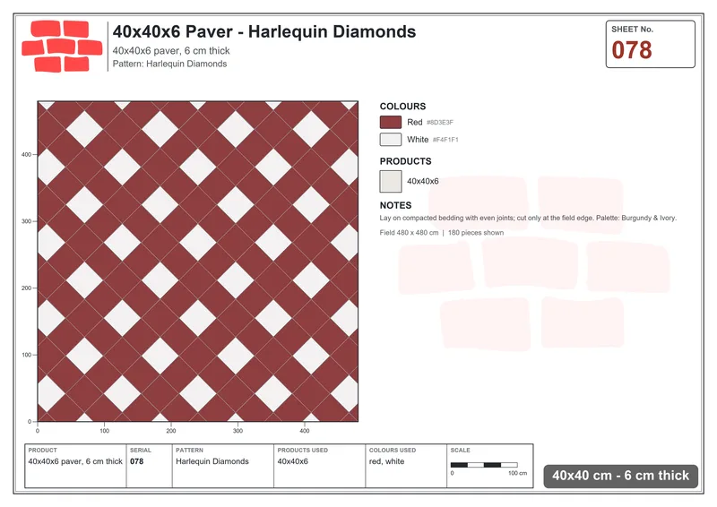 Interlock (Pasco) 40x40 cm · SQ44-78 · Harlequin Diamonds · Laying plan Interlock (Pasco) 40x40 cm · SQ44-78 · Harlequin Diamonds · Laying plan