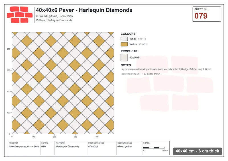Interlock (Pasco) 40x40 cm · SQ44-79 · Harlequin Diamonds · Laying plan Interlock (Pasco) 40x40 cm · SQ44-79 · Harlequin Diamonds · Laying plan