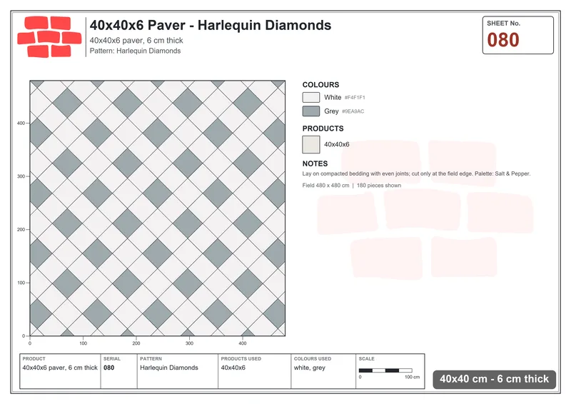 Interlock (Pasco) 40x40 cm · SQ44-80 · Harlequin Diamonds · Laying plan Interlock (Pasco) 40x40 cm · SQ44-80 · Harlequin Diamonds · Laying plan