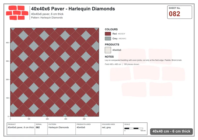 Interlock (Pasco) 40x40 cm · SQ44-82 · Harlequin Diamonds · Laying plan Interlock (Pasco) 40x40 cm · SQ44-82 · Harlequin Diamonds · Laying plan