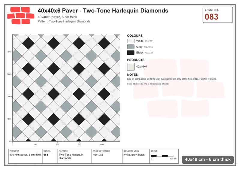 Interlock (Pasco) 40x40 cm · SQ44-83 · Two-Tone Harlequin Diamonds · Laying plan Interlock (Pasco) 40x40 cm · SQ44-83 · Two-Tone Harlequin Diamonds · Laying plan