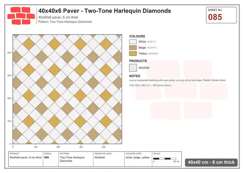 Interlock (Pasco) 40x40 cm · SQ44-85 · Two-Tone Harlequin Diamonds · Laying plan Interlock (Pasco) 40x40 cm · SQ44-85 · Two-Tone Harlequin Diamonds · Laying plan
