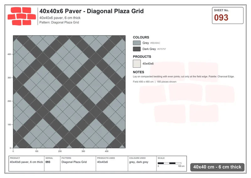 Interlock (Pasco) 40x40 cm · SQ44-93 · Diagonal Plaza Grid · Laying plan Interlock (Pasco) 40x40 cm · SQ44-93 · Diagonal Plaza Grid · Laying plan